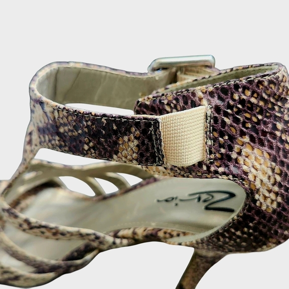 Size 7 Women's Strappy Snake Print Heels - Brown And Tan - Picture 4 of 7